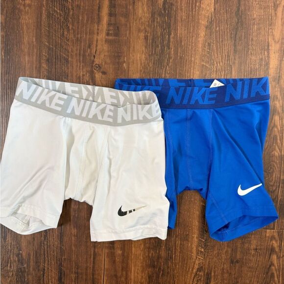 2 pairs Boys compression shorts, blue and white, youth small - Picture 1 of 5